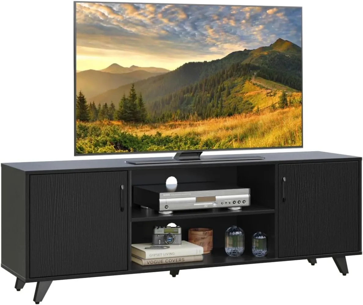 

Panana TV Stand, Entertainment Center with 2 Doors and 2 Cubby Storages Cabinets for Up To 65 Inch for Living Room Bedroom Black