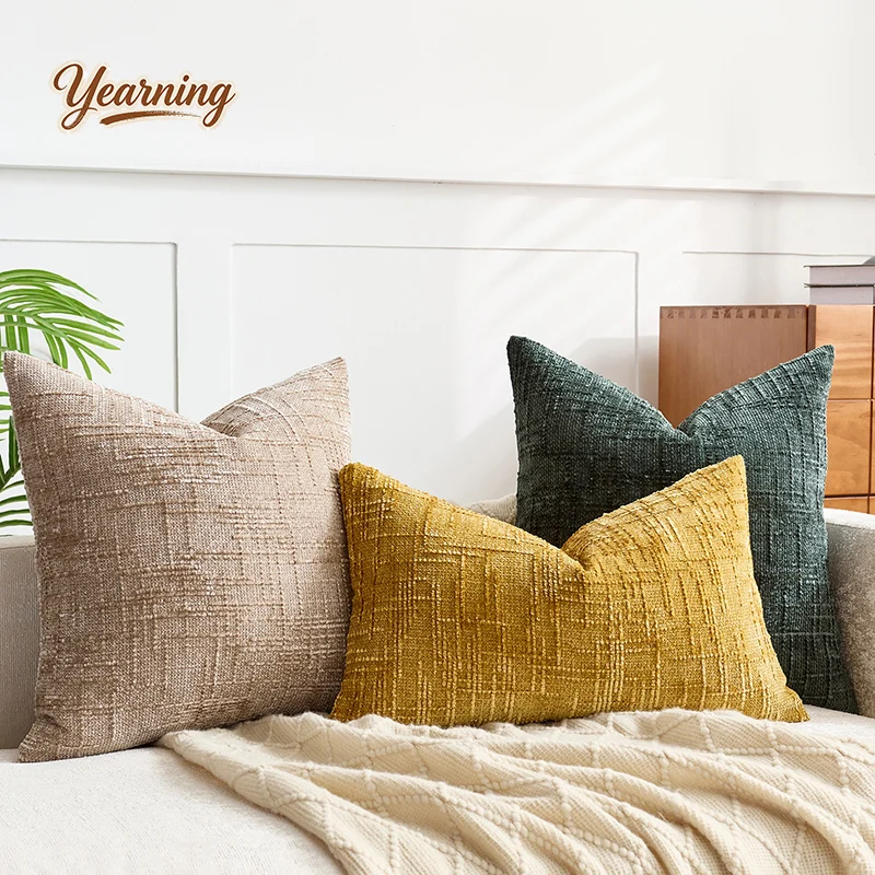 

Slub Texture Chenille Cushion Cover Thick Yarn Bamboo Pattern Pillow Case Luxury Sofa Bed Decor