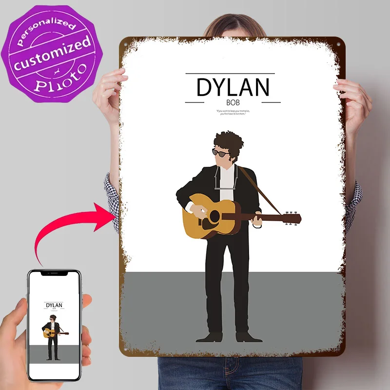 Bob Dylan Illustration 3D Texture Metal Poster Customized Wall Art Tin Sign Gift for Mancave Living Room Decoration Wand Deko
