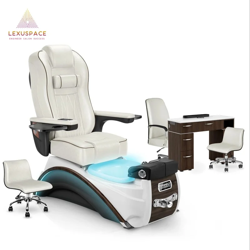 Durable Luxury Manicure Table and Pedicure Chair with Stools in One Set for Nail Salon