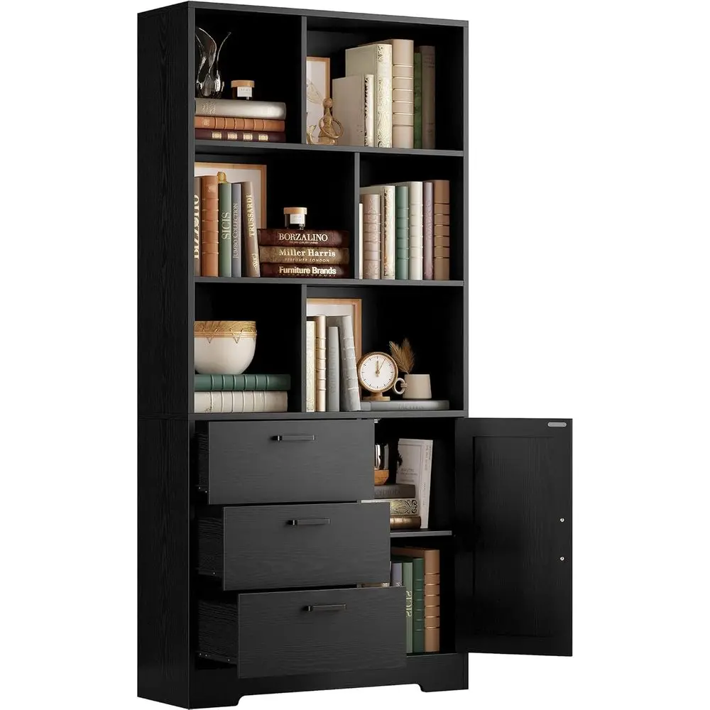 

70.9 Tall 3-Tier Bookcase with 6 Open Cubes, Black, Suitable for Home, Office, Living Room, Study