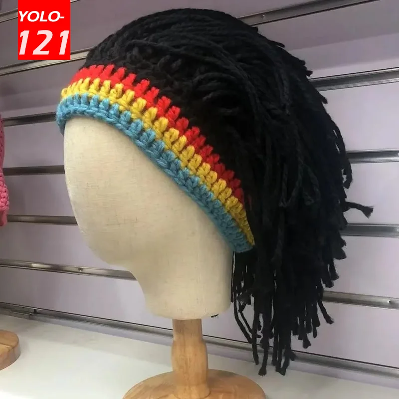 Reggae Savage Wool Wig Hat Funny Knitted Beanies Halloween Hat Hip Hop Pullover Hat Punk Hat Men Women Fashion Wool Hat