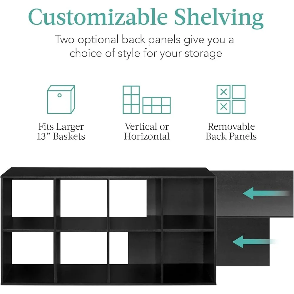 8-Cube Storage Organizer Shelf Customizable Display Shelf Sturdy Media Stand Easy Assembly Bookcase with Removable Back Panels