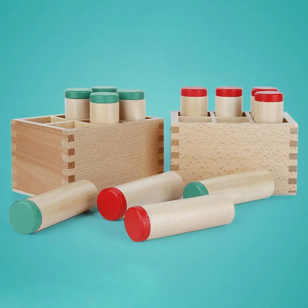 Wooden Montessori Sound Boxes - Each Box with 6 Different Sound Cylinders Filling with Different Materials