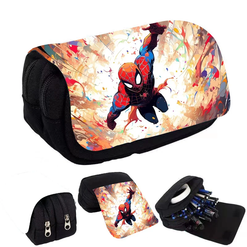 Spiderman Marvel Student Flip Pencil Case Movie Cartoon Printed Portable Storage Bag Stationery Supplies Pen Bag Anime Cute Gift