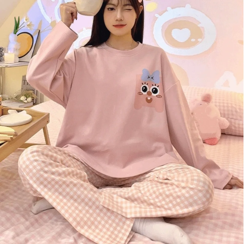 

Long-Sleeved Women's Two-Piece Pajamas Large Size Cotton Material Maternity Pajamas Loose Fit Soft Fabric Pajama Suit