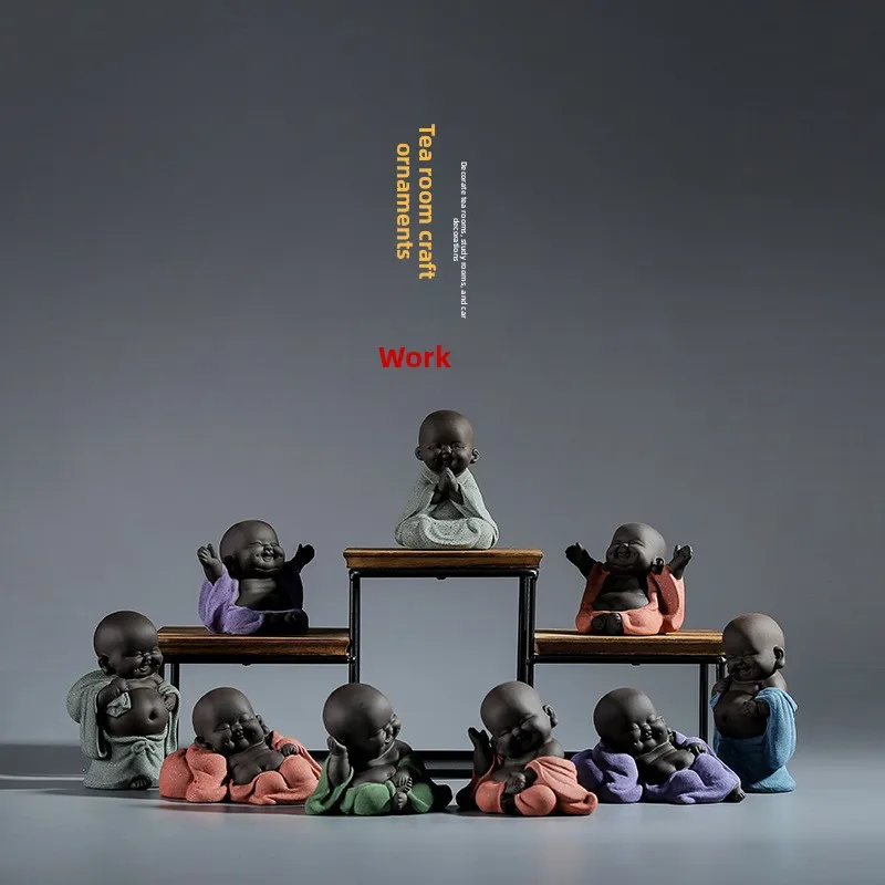 Little Monk Purple Clay Tea Pets,Maitreya Laughing Buddha Ornament,Handmade Boutique Tea Accessories Set,Creative Tea Pet Yixing view 3