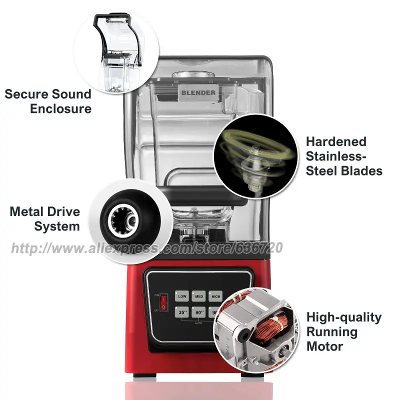 خلاط تجاري مع درع كامل للصوت ، هادئ للخدمة الشاقة ، يتضمن شفرات جافة مبللة 2 في 1 ، 3 سرعتان ، ويشمل متعدد الوظائف