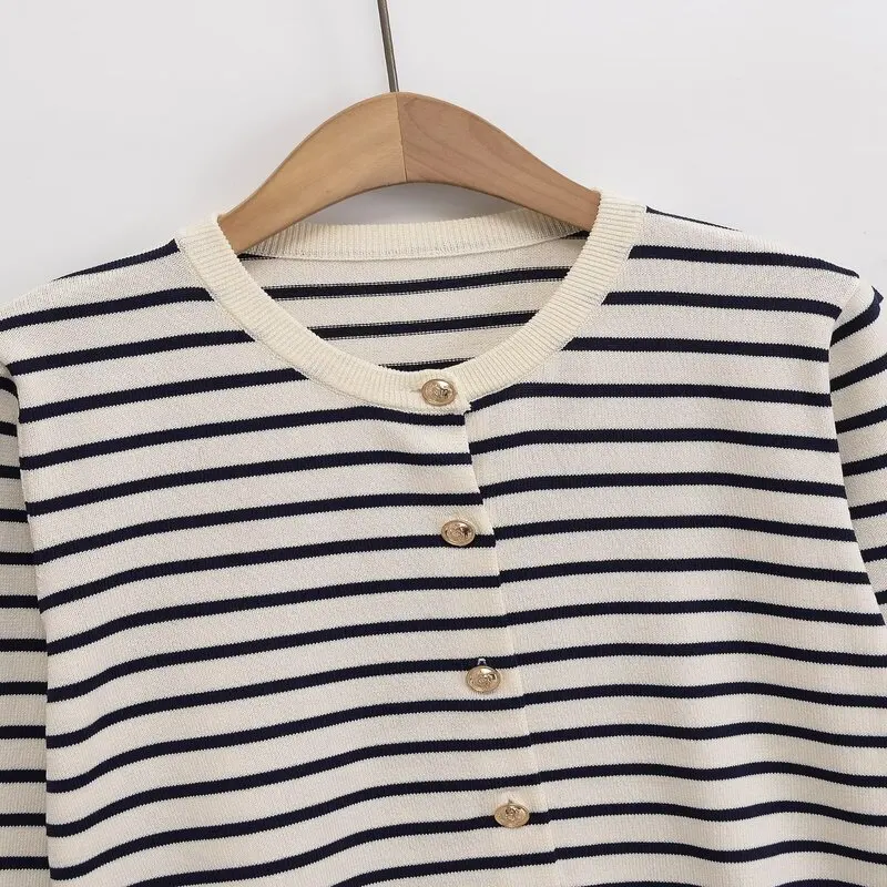 Estate 2025 Nuovo arrivo tappetino a righe rotondo Ne Long Sve lavorato a maglia Jaet da donna Faion Loose Fit Cardigan Sle