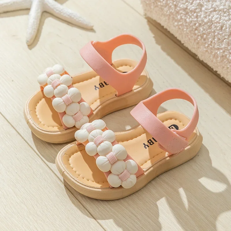 

Child Slippers Summer Girls Flowers Bathroom Home Wearable Non-slip Beach Shoes New Fashion Soft Soled Kids Baby Buckle Sandals