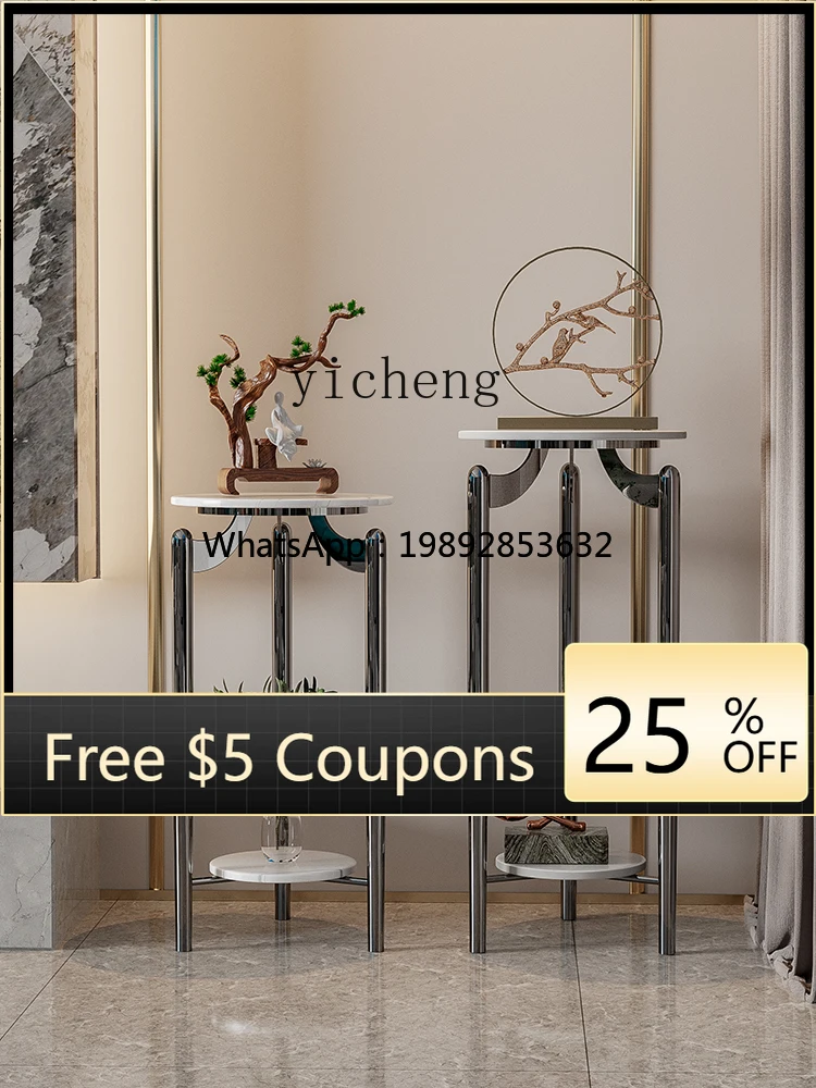 U6  light luxury rock slab flower stand black stainless steel black titanium living room ornament indoor flower pot storage