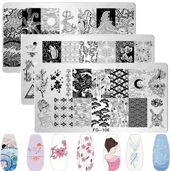 1pc Nail Stamping Plates Japanese style Design Nail Art Stamp Template Halloween Carp Plum blossom Mountain Image Stencil Plate