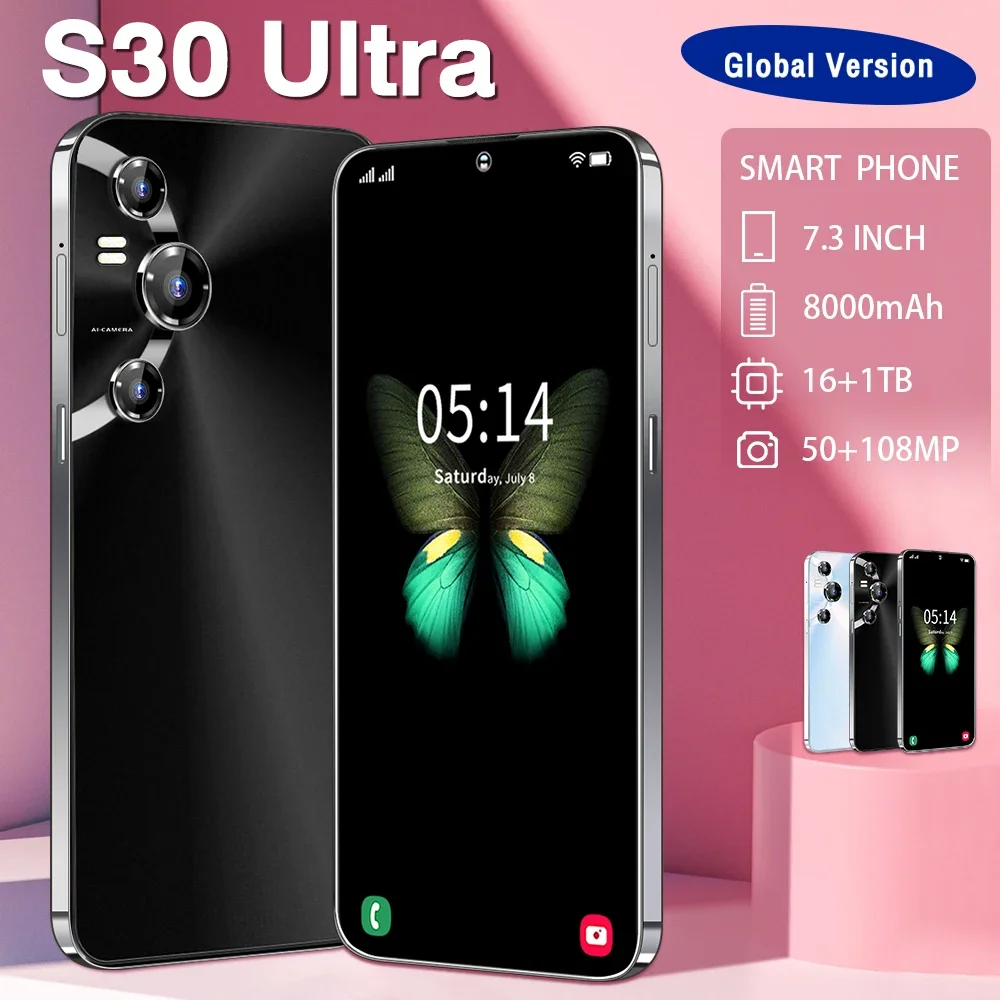 

S30Ultra 5G Smartphone 7.3-Inch HD Android 13 Snapdragon 8gen2 10-Core Dual SIM 8000mAh High Definition Unlocking Phone