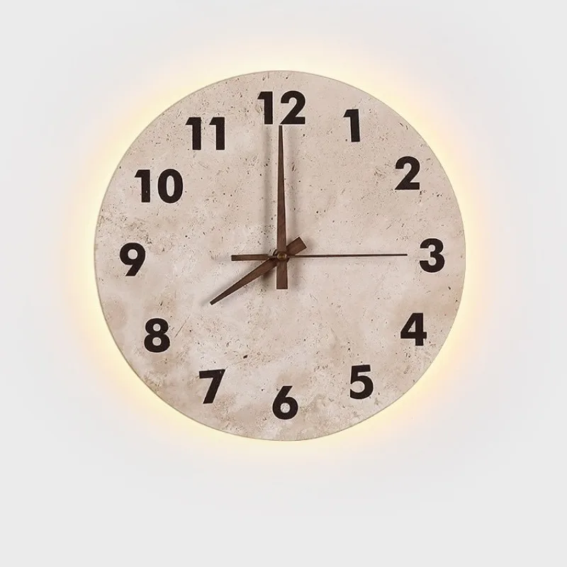 

Wabi Sabi Travertine Marble Clock Wall Light Creative Yellow Circular Sconce Lamp for Nordic Living Room Restaurant Corridor