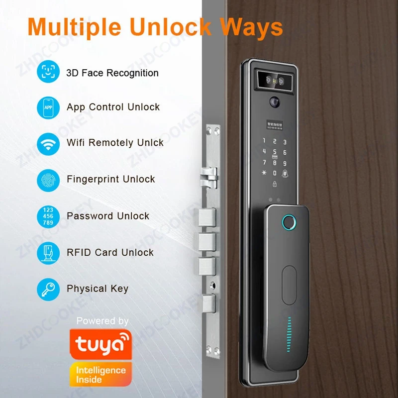 3D Face Recognition Smart Door Lock with Camera Fingerprint TUYA Security Monitor Intelligent Password Biometric Electronic Key