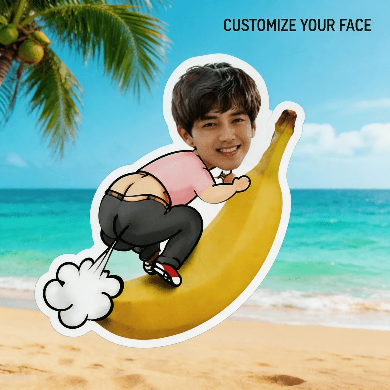 Custom Funny Face Shaped Pillow, Personalized Photo Banana Ride Decorative Cushion, Novelty Smiling Portrait Accent Pillow for S