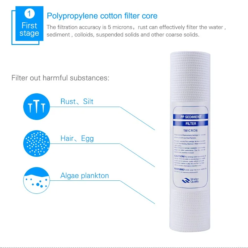 10 Inch Water Filter Cartridge CTO Compressed Activated Carbon+ 5Micron PPF Cotton+ 1Micron PPF Cotton For Water Purifier Filter