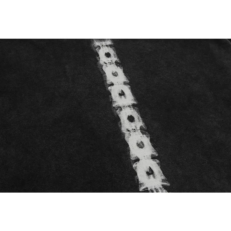 Trendy Vintage Washed Skeleton Print Zip-up Hoodie Fashion Autumn-Winter Warm Plush Hooded Cardigan New Skeleton Pattern Jacket