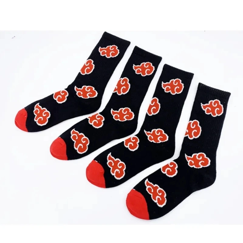 Halloween Anime Red Cloud Akatsuki High Quality Socks Ninja Unisex Adult Cotton Socks Cosplay Men And Women Outdoor Sockings