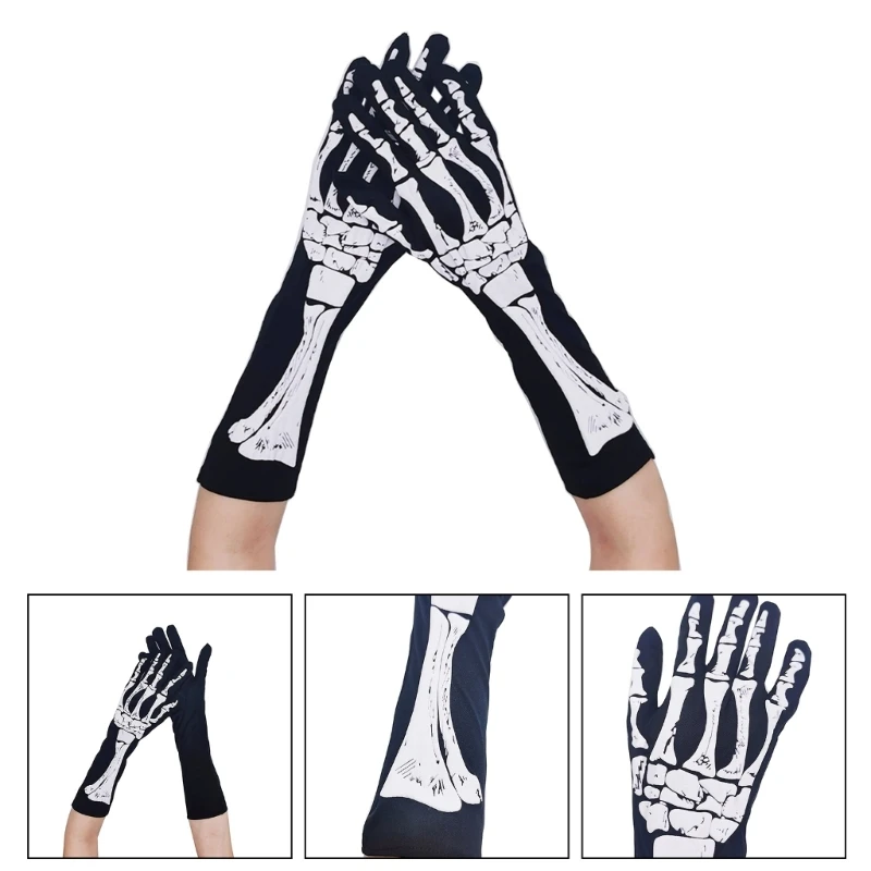 Manoplas con forma calavera espeluznante, guantes fiesta para carnavales, guantes esqueleto