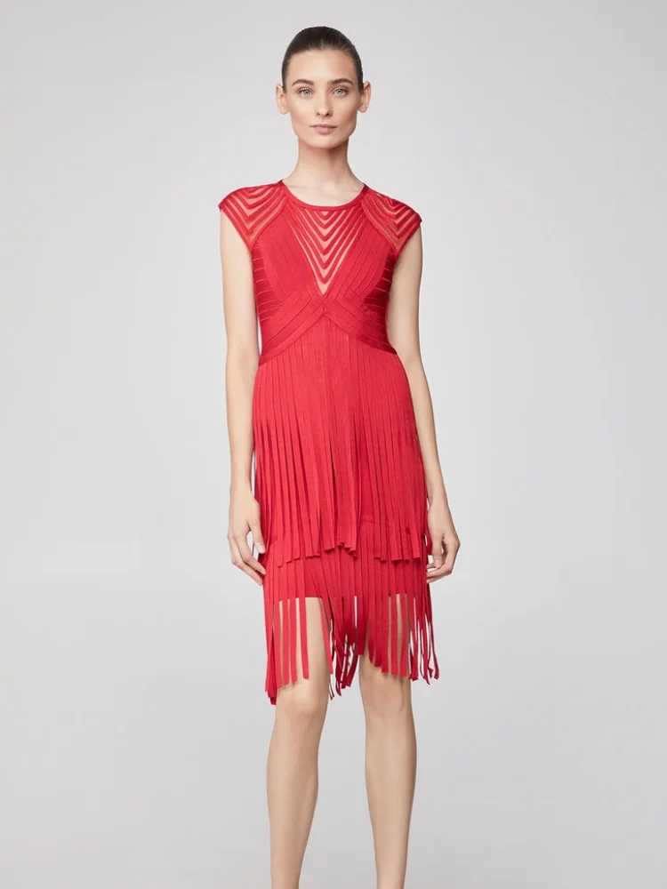 

2023 Summer Women Sexy Sleeveless O Neck Midi Bodycon Bandage Dress Elegant Evening Club Party Dress