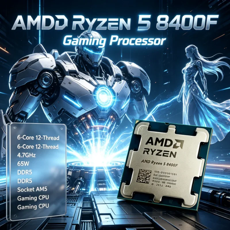 Ryzen R5 8400F AMD Gaming CPU 6-Cores 12-Threads DDR5 Zen 4 65W 4.7GHz PCIe 4.0 Socket AM5 for Office