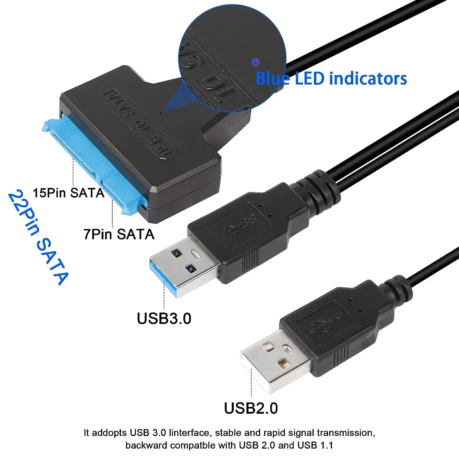 USB 3.0 ถึง SATA III อะแดปเตอร์ฮาร์ดไดรฟ์ SATA to USB 3.0 Converter สําหรับ 2.5 นิ้ว SSD และ HDD Dual USB 12 V/2A DC Power Port