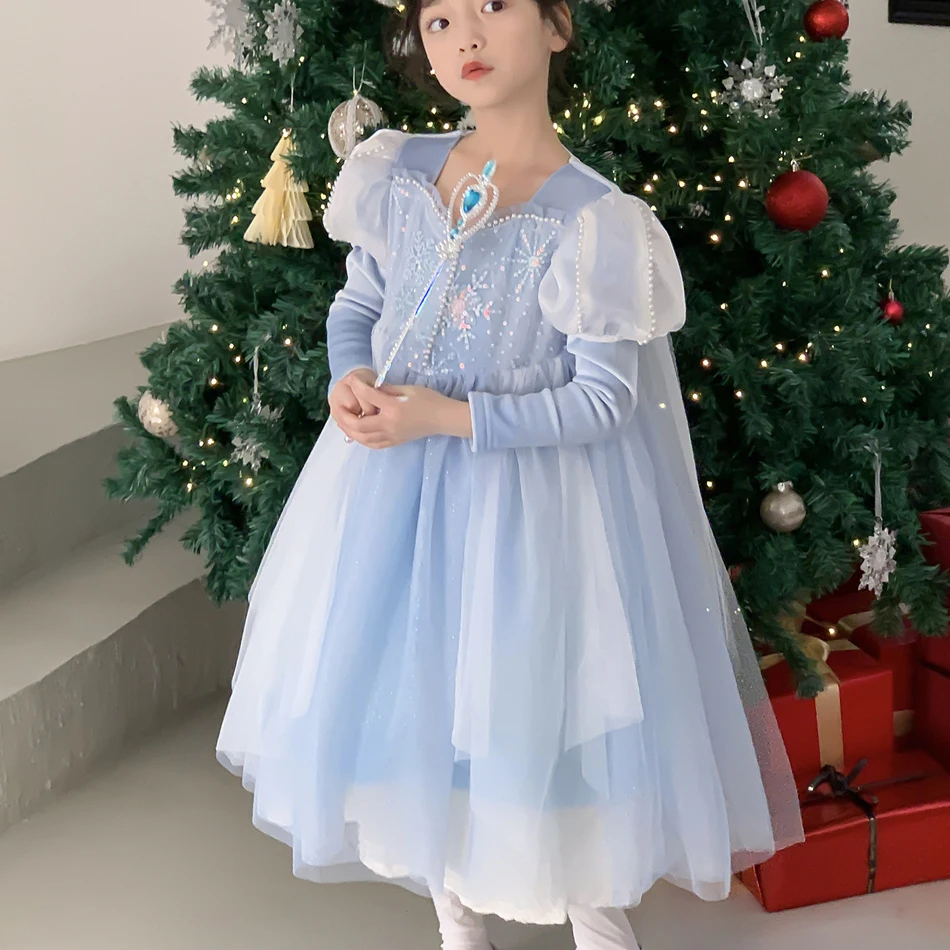 Disney Frozen Princess Elsa Dress Girl Costume Cosplay Birthday Carnival Party Snow Queen manica lunga abbigliamento invernale abbigliamento per bambini