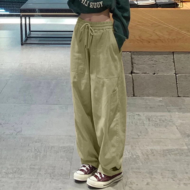 

Khaki Wide Leg Workwear Pants Women's Spring Autumn Retro Japanese Design Sensation Straight Casual Trousers