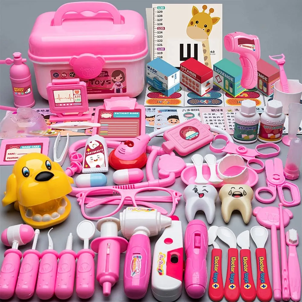 Pink Blue Doctor Toys Plastic Mini Stethoscope Simulation Doctor Set Cartoon Accessories Simulated Doctor Tools Toy