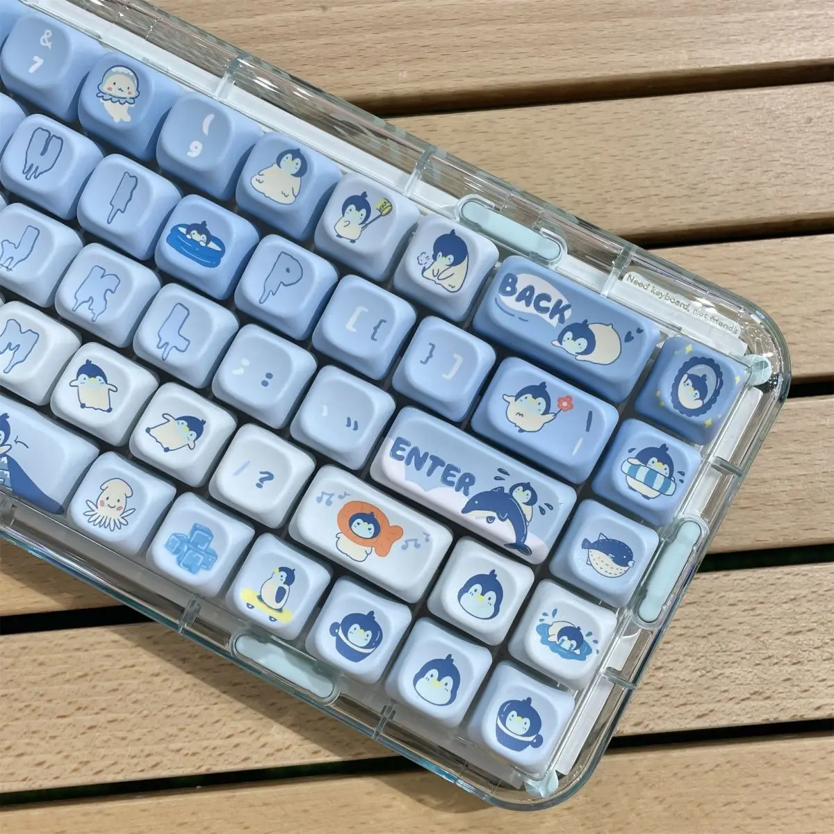 145 klawisze Pingwin Stick Ice Keycap Blue Cute Cartoon PBT pięciostronne sublimacyjne FOA DIY spersonalizowane mechaniczne klawisze klawiatury