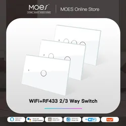 MOES Smart Glass Panel Switch Smart Life/Tuya App Multi-Control Association, Voice Control with Alexa,Google Home,1/2/3/4 Gang