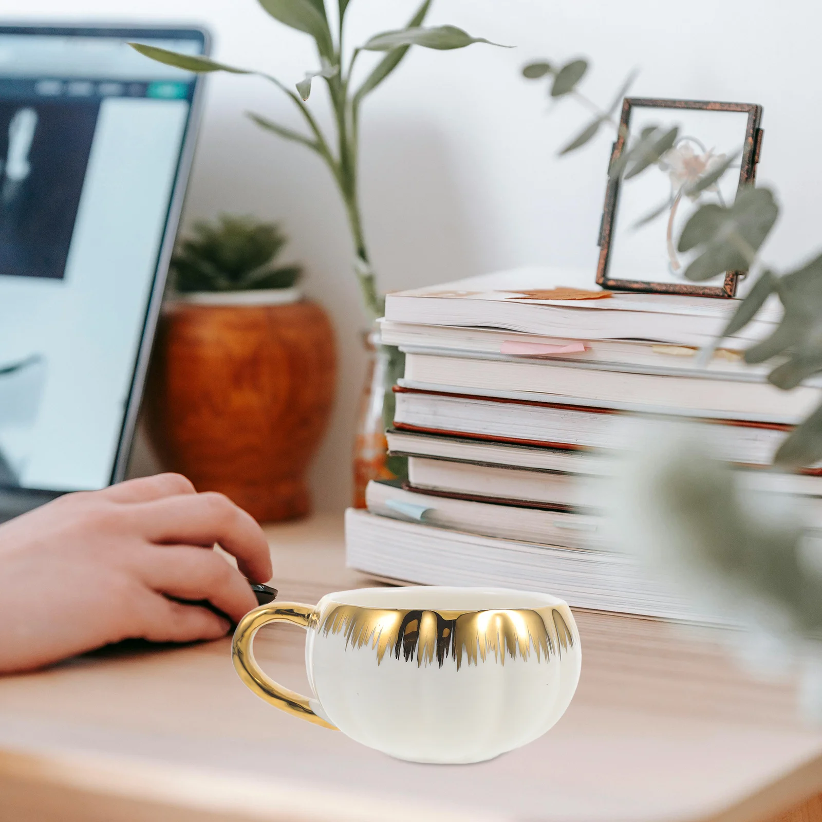 Большая керамическая чашка для кофе в виде тыквы, легкая в очистке, для дома или офиса