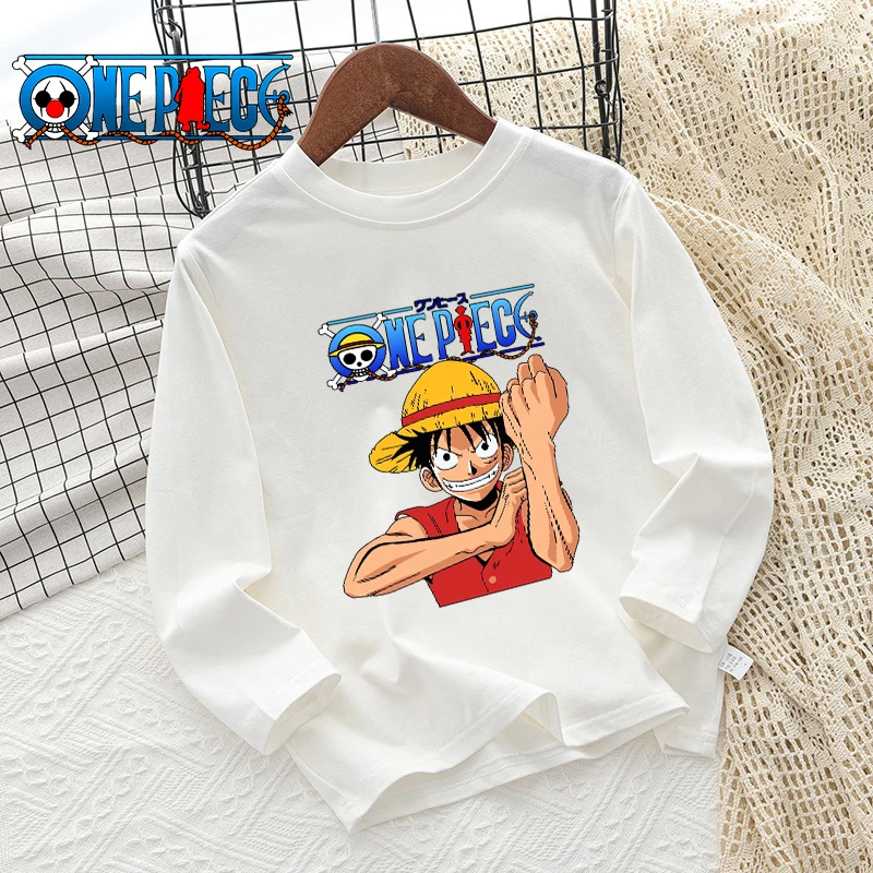One Piece Children T-shirt Long Sleeve Children Clothing Fashion Hip Hop Round Neck Cotton Toddler Summer Cartoon Anime Toddler