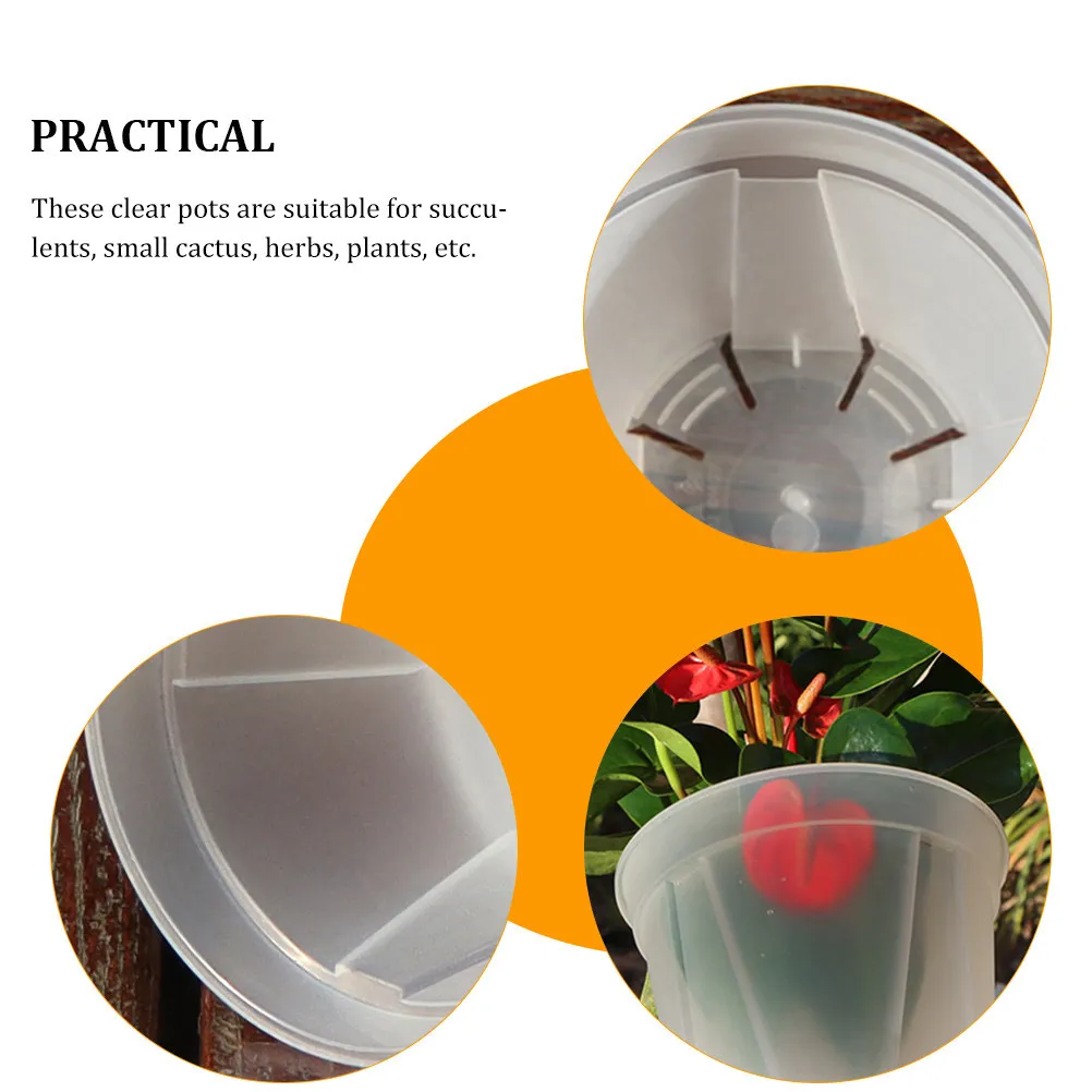 

2Pcs Control Root Flower Pot Plastic Orchid Planter with Drainage Holes for Indoor Outdoor Garden Healthy Plant Growth Clear