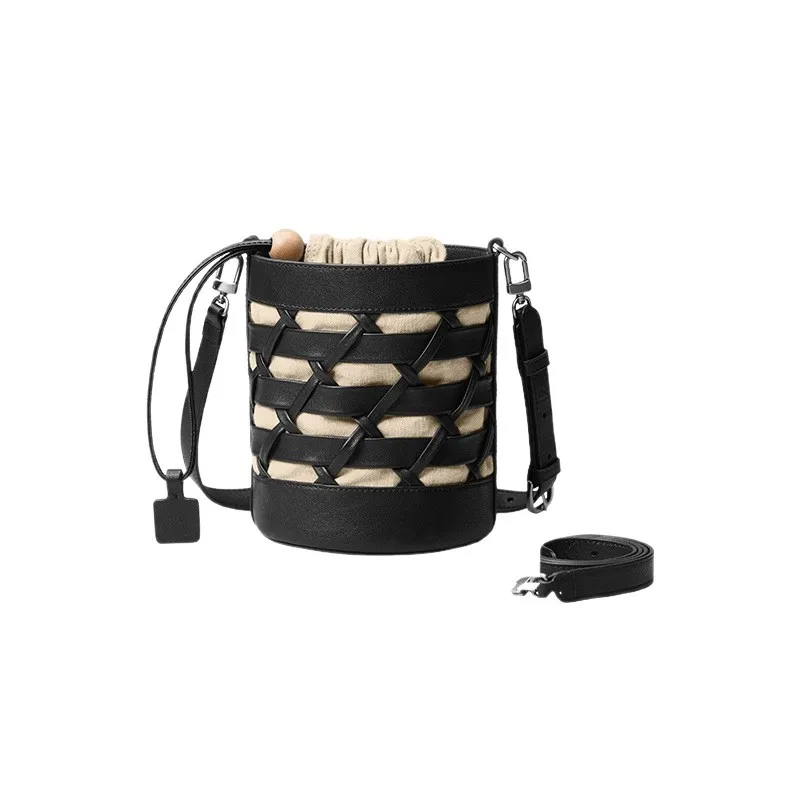 QIUZHEN Vegetable-Tanned Cowhide Woven Bucket Bag Crossbody Shoulder Genuine Leather Large Capacity Commuter Bag 2025 New Summer