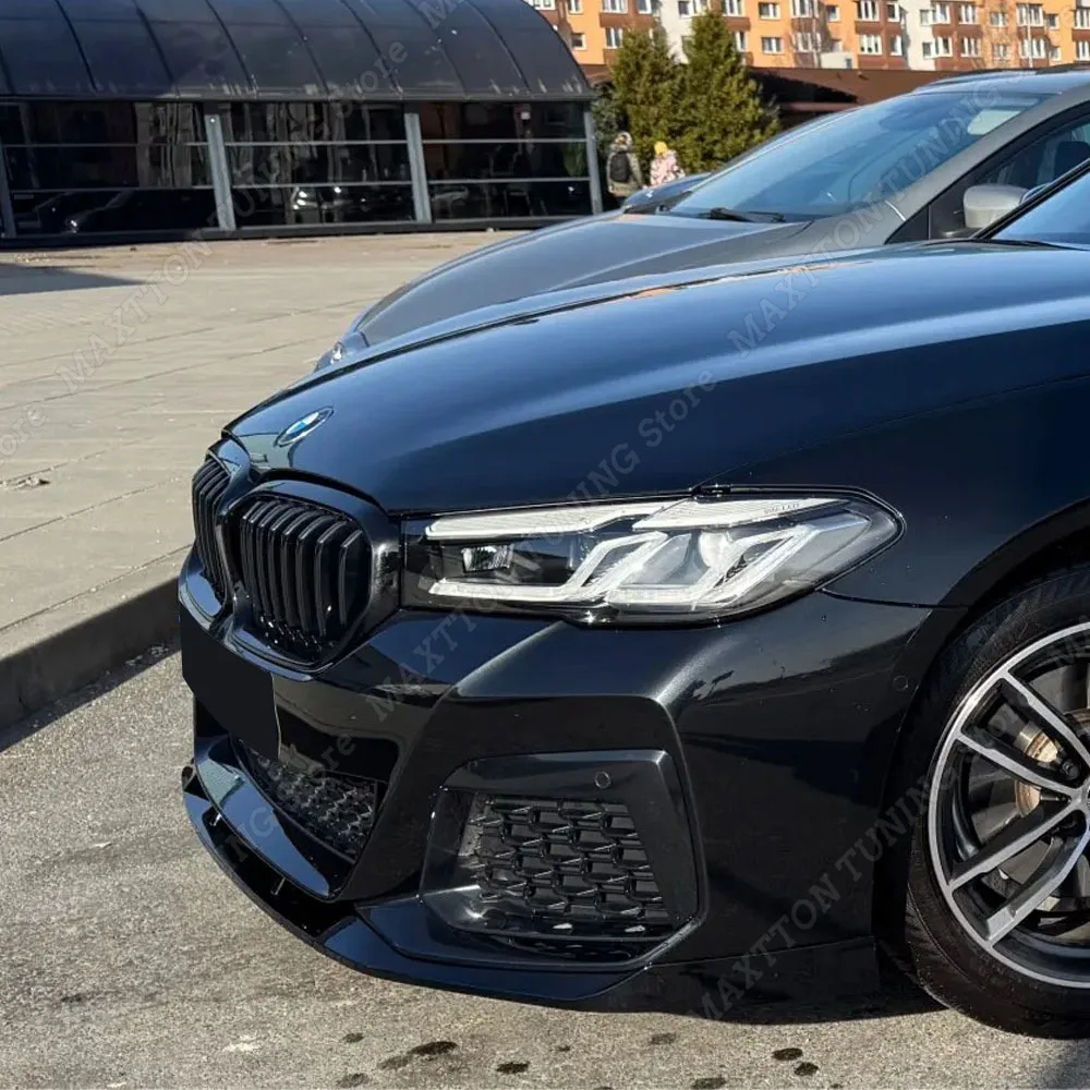 3 قطعة المصد الأمامي الأسود اللامع الفاصل لسيارات BMW 5 Series G30 Sedan G31 Touring M PACK 2021-2023 تعديل مجرفة المفسد الأمامي