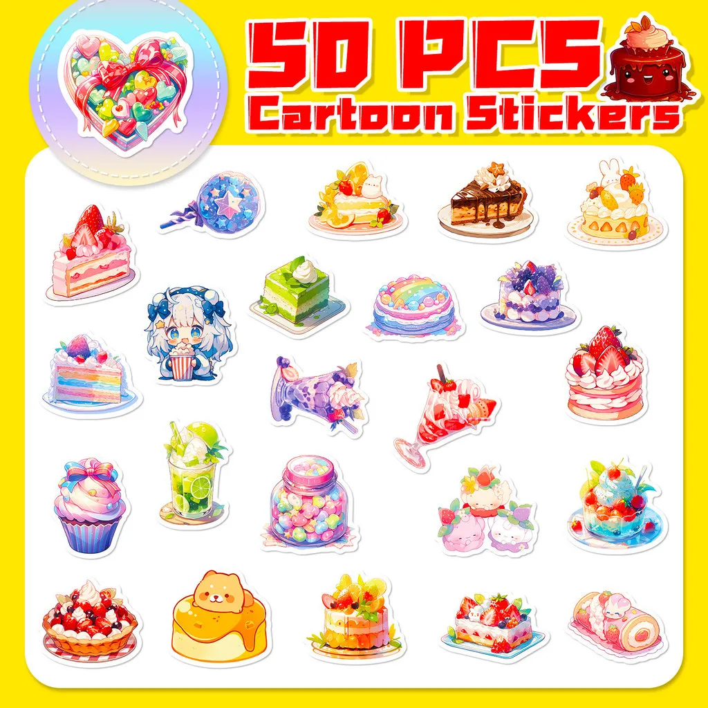 50 قطعة من ملصقات الحلوى اللطيفة - ملصقات طعام كرتونية جميلة مرحة لشاي الحليب والخبز والآيس كريم لتسجيل متجر YourLife