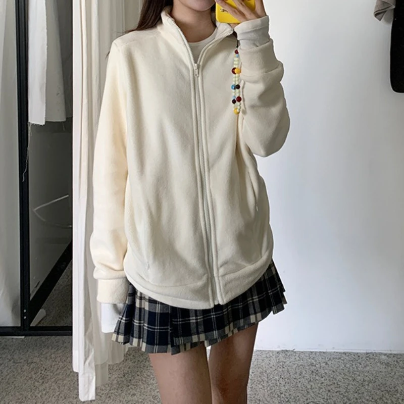 Fleece Jacket for Women Autumn and Winter Couples Warm Fleece Sweatshirt Double-sided Fleece Loose Sports Outdoor