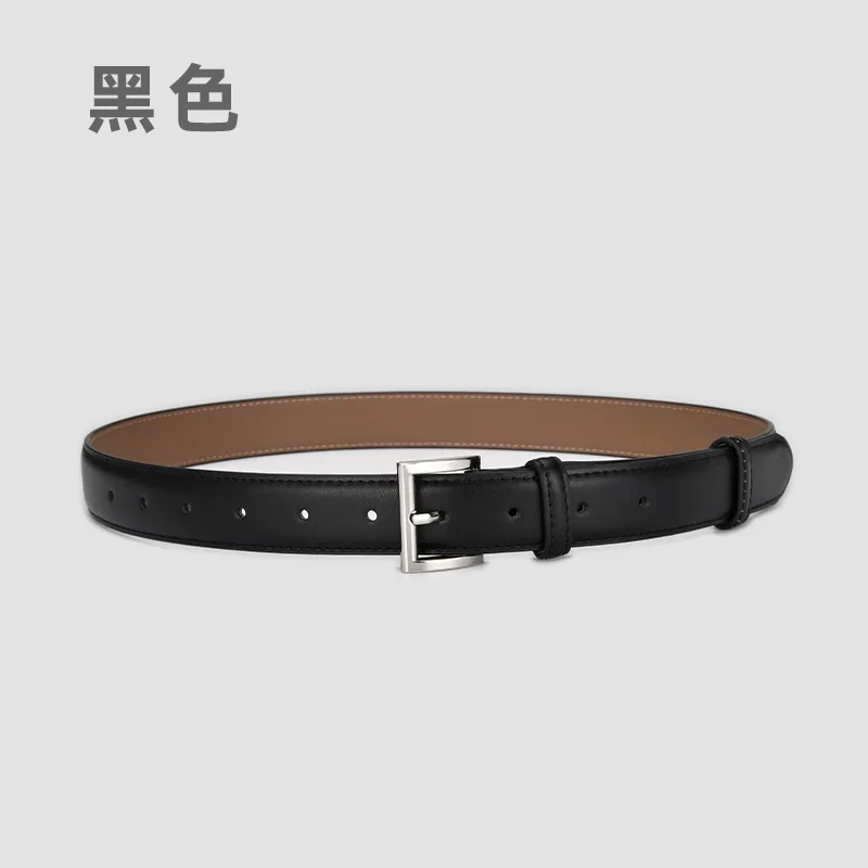 Genuine leather belt for women, jeans belt, versatile decorative thin belt, simple and fashionable with coat, black trouser belt