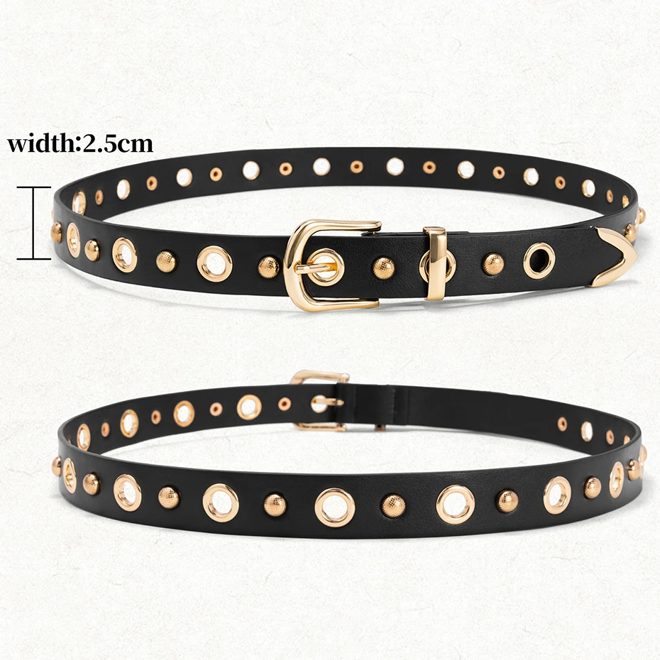 Maikun Punk Gold Nieten Legierung Dornschließe Gürtel Vielseitiges modisches Jeans-Accessoire für Frauen – Detail 1