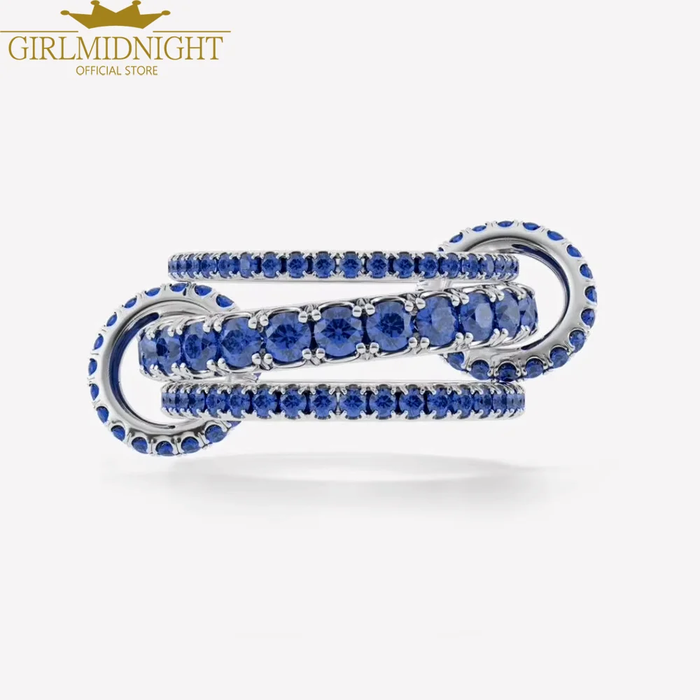 

New Three In One Stacking Engagement Band Ring For Women Silver Color Micro Paved Blue CZ Zircon 3 Link Rings Finger Jewelry