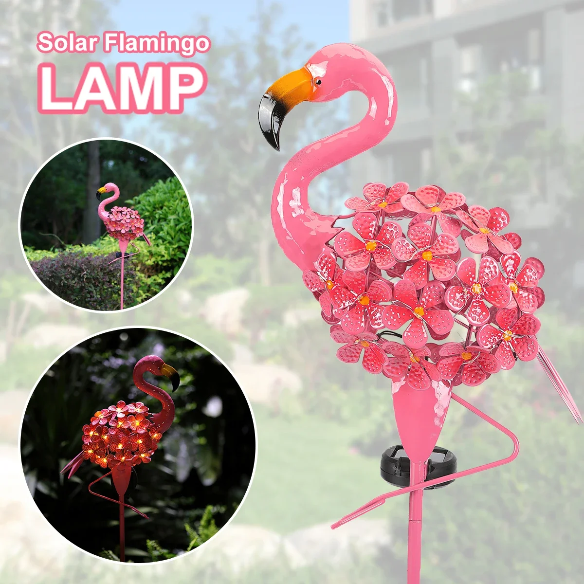 Pink Flamingo Solar Lights Metal Garden Lamp Outdoor Pathway Pink Flamingo Stake LED Lights IP55 Waterproof for Lawn Patio 2024