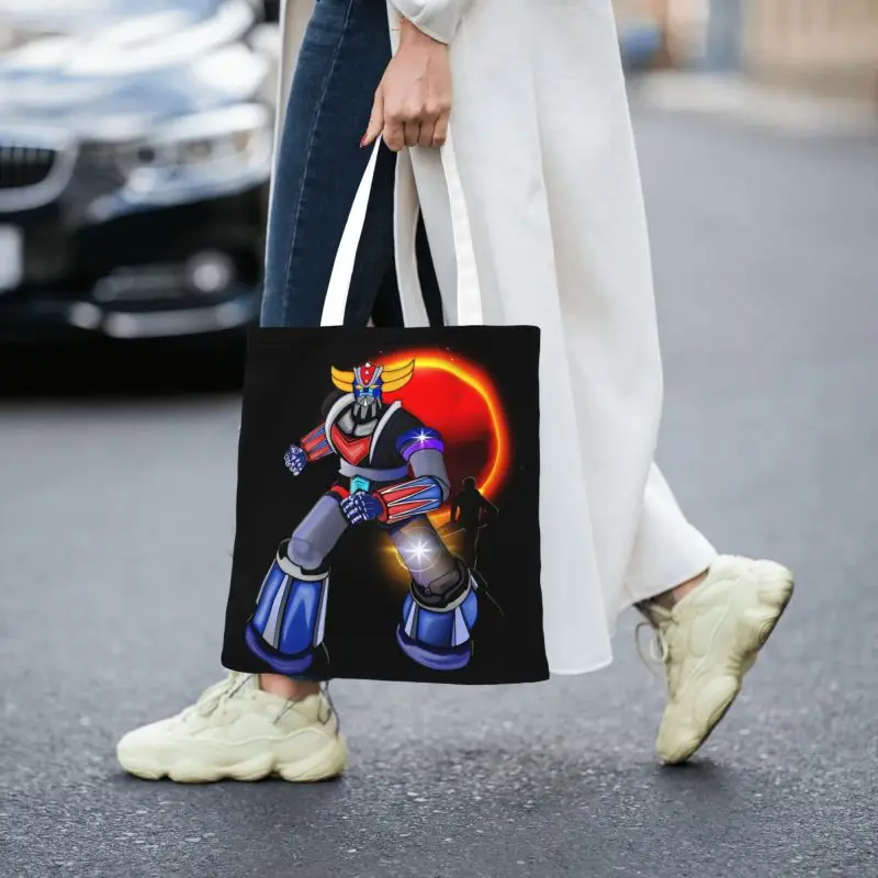 Goldorak Grendizer artykuły spożywcze torby na zakupy śliczny nadruk płótno Shopper torba na ramię Anime UFO Robot Goldrake torebka