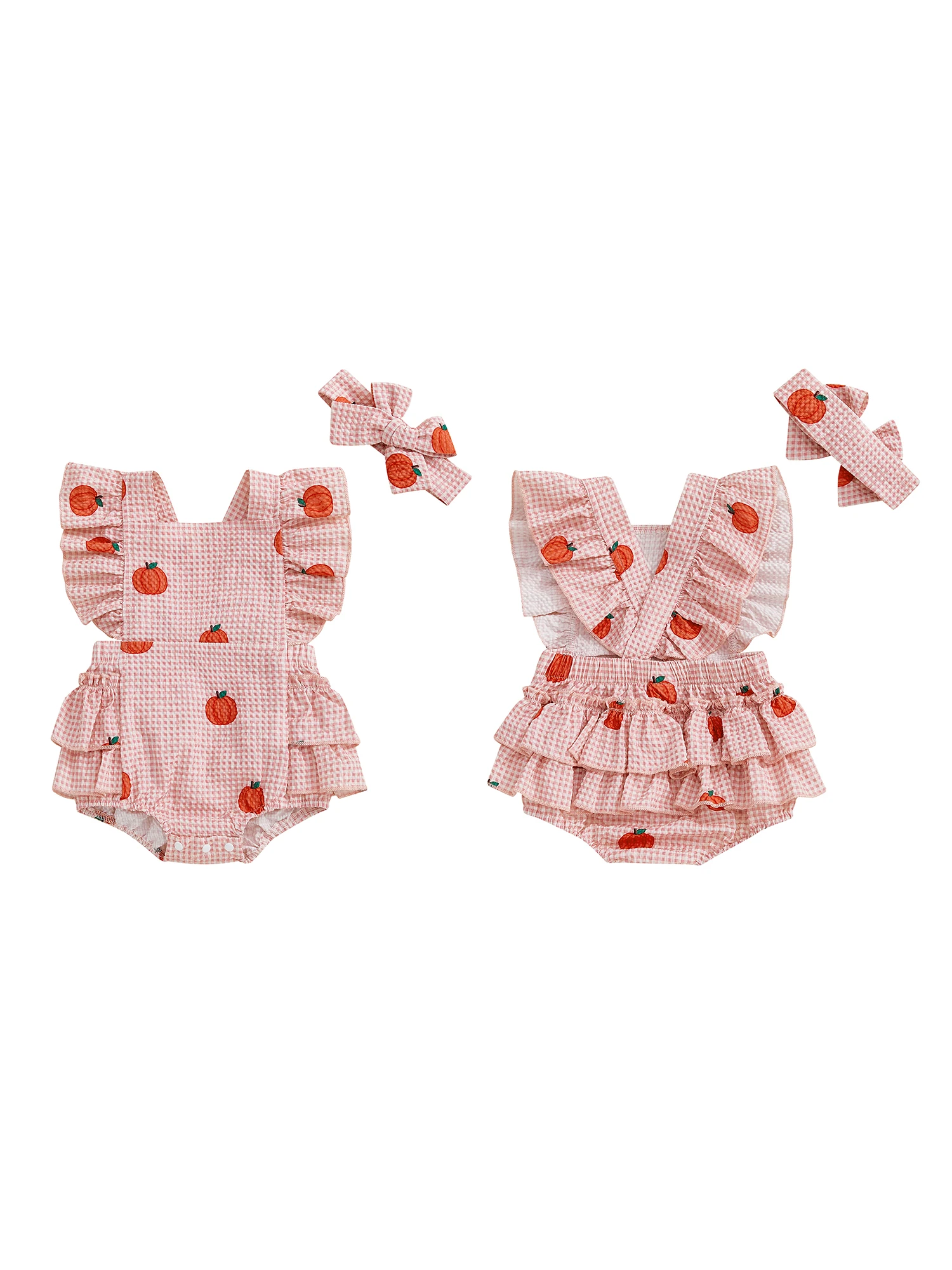 

Toddler Girl Black Cat Print Long Sleeve Romper with Ruffle Detail and Matching Headband for Halloween Costume Party