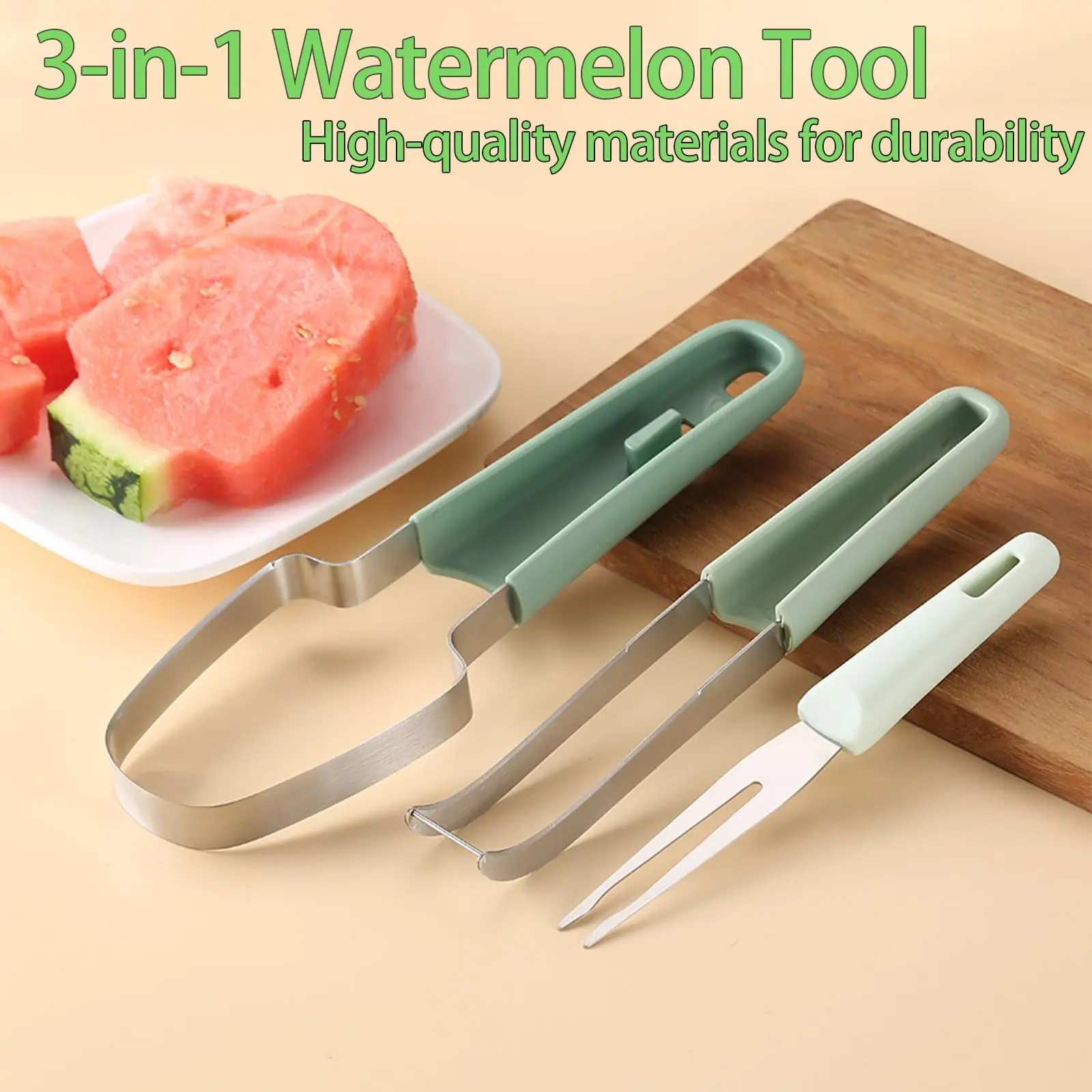 3 In 1 Summer Watermelon Cutting Tool Fork Slicer Knife Set for Home Stainless Steel Fruit Watermelon Windmill Cutter