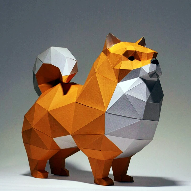 Modelo de papel de perro Pomerania, Animal mascota, decoración del hogar, adorno para habitación, decoración de escritorio, artesanía de papel, Origami, juguetes 3D DIY hechos a mano