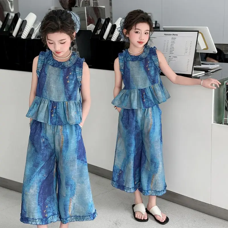 أطفال ملابس الصيف الفتيات من 13 إلى 14 سنة 8 مجموعات أطفال مجموعة الأطفال معطف فوقي من الأسفل الفتاة القمصان الابتدائية وتتسابق 10