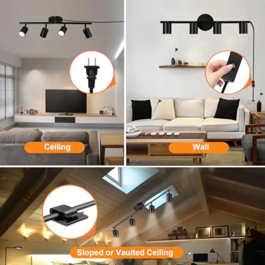 Plug in Track Lighting Kit, 80cm LED 4 Light Kitchen Track Lighting, Corded Wall Light with 16.4ft Cord, Way Ceiling Spot Light view 4