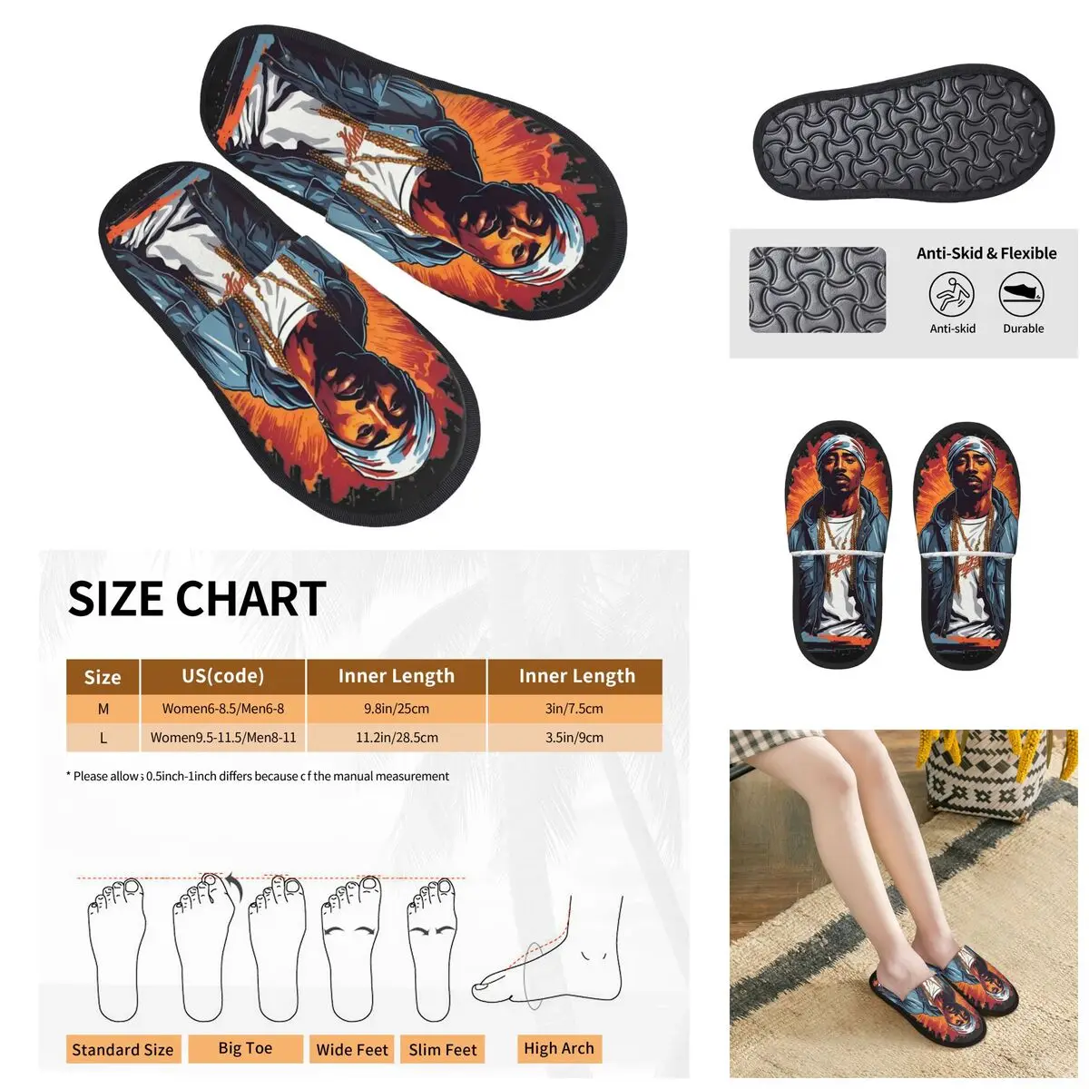 Rapper Tupac Men Women Furry slippers,fashion Color printing special Home slippers,Neutral slippers pantoufle homme